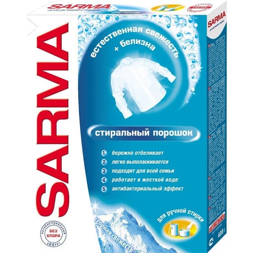 Стиральный порошок 400 г "Sarma" ручной "Естественная белизна" Стиральный порошок 400 г "Sarma" ручной "Естественная белизна"
