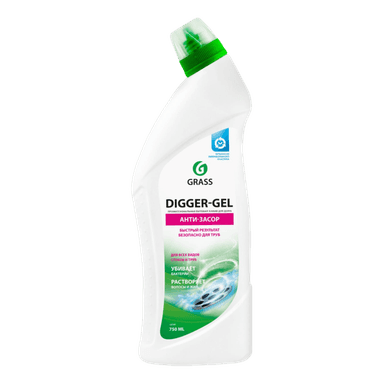 Средство для прочистки канализационных труб "DIGGER-GEL" GRASS 750 мл, щелочное Средство для прочистки канализационных труб "DIGGER-GEL" GRASS 750 мл, щелочное