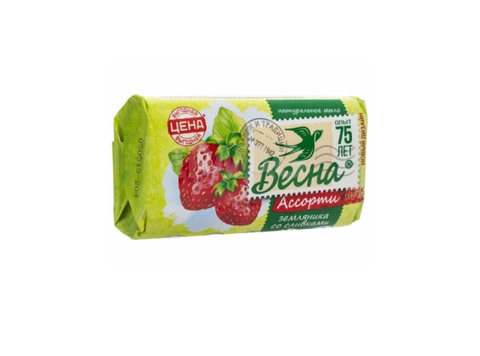 Мыло кусковое 90 г туалетное "Весна" ассорти, Земляника со сливками Мыло кусковое 90 г туалетное "Весна" ассорти, Земляника со сливками